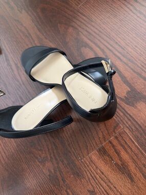 Nine West Black Open-Toe Ankle Strap with Gold Buckle